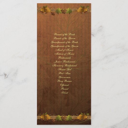 Herfstlied huwelijksprogramma programmakaart (Achterkant)