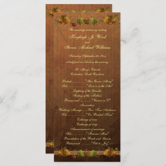 Herfstlied huwelijksprogramma programmakaart (Voorkant / Achterkant)