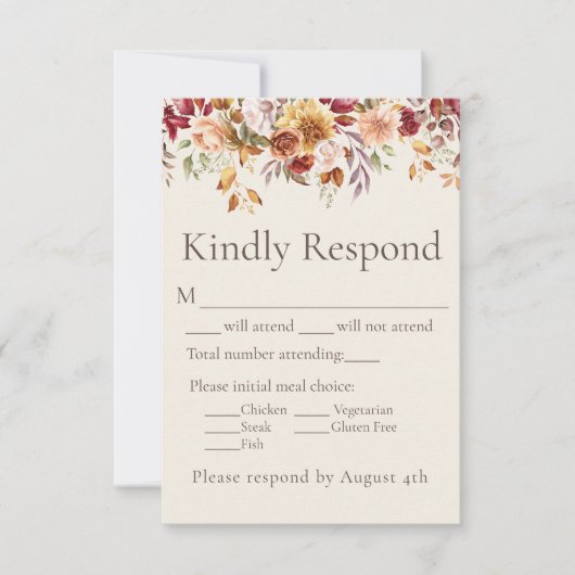 Herfstloof Bloem Ivory Huwelijksreactie RSVP Kaartje (Voorkant)