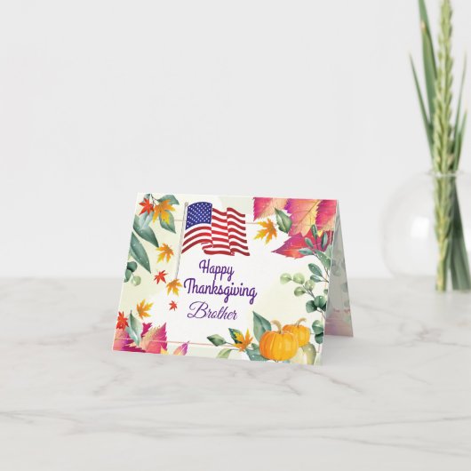 Herfstloof en Amerikaanse vlag Brother Thanksgivin Feestdagen Kaart (Voorkant)