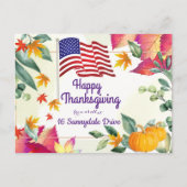 Herfstloof en Amerikaanse vlag Kerstmis Thanksgivi Feestdagenkaart (Voorkant)