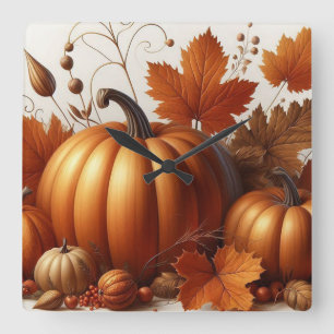 Herfstloof en Pompoenen Vierkante Klok