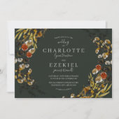 Herfstloof Gedroogde Groene Krans Bruiloft Kaart (Voorkant)