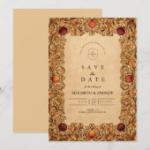 Herfstloof Granaatappel Bruiloft Save The Date (Voorkant / Achterkant)