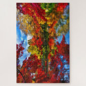 Herfstloof herfstseizoen legpuzzel met meer (Verticaal)