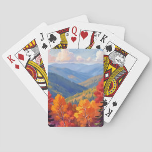 Herfstloof Watercolor Berglandschap Pokerkaarten