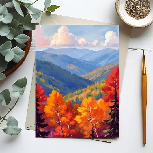 Herfstloof | Waterverf berglandschap Briefkaart