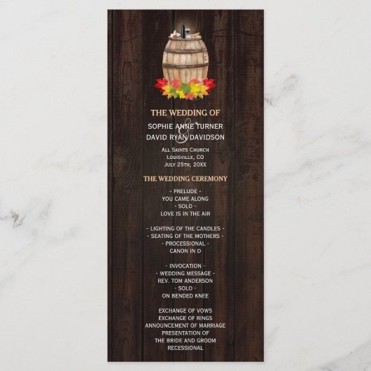 Herfstloof wijnvat wijngaard trouwprogramma programmakaart (Voorkant)