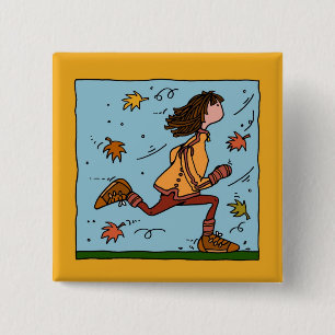 herfstloper (vrouw) vierkante button 5,1 cm