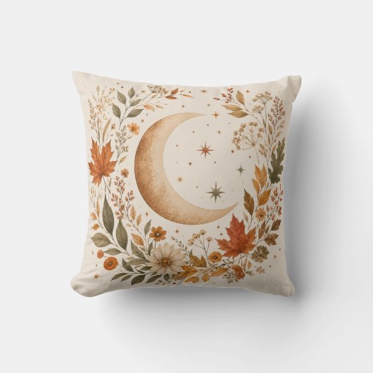 Herfstmaan Botanische Krans Decoratiekussen Kussen (Voorkant)