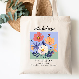 Herfstmaan Geboortemaand Bloem Cosmos Retro Winkel Tote Bag