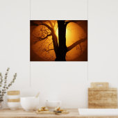Herfstmaan schijnt door de boomprint poster (Keuken)