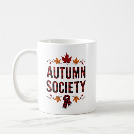 Herfstmaatschappij geruite lettertype herfst ontwe koffiemok (Links)