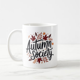 Herfstmaatschappij Roestige Bladeren Typografie He Koffiemok