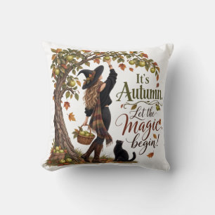 Herfstmagie Heks Kat & Appelboom Worp Kussen