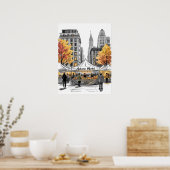 Herfstmarkt Straatscène in NYC met Herfstbomen Poster (Keuken)