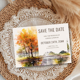 Herfstmeer Aquarel Landpark Bewaar de datum Save The Date