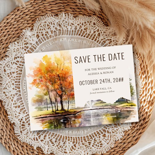 Herfstmeer Aquarel Landpark Bewaar de datum Save The Date