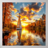Herfstmeer en boot poster (Voorkant)