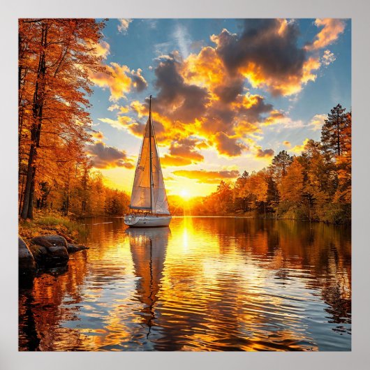 Herfstmeer en boot poster (Voorkant)