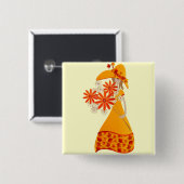Herfstmeisje met Herfst Flowers Vierkante Button 5,1 Cm (Voorkant /achterkant)
