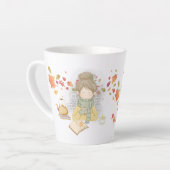 Herfstmeisje met vliegende bladeren latte mok (Linkerhoek)