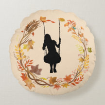 Herfstmeisje op schommel Grafisch _Herfstblad