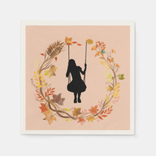 Herfstmeisje op schommel Grafisch _Herfstblad W Servet