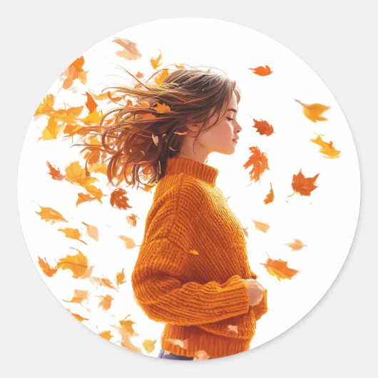 herfstmeisje ronde sticker (Voorkant)