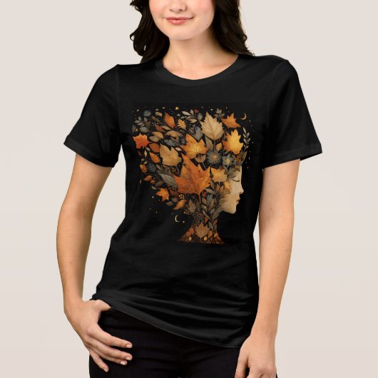 HerfstMeisje Val verlaat T-shirt, Boho Herfst Lief Tri-Blend Shirt (Voorkant)
