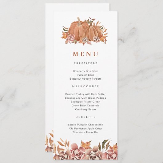 Herfstmenu met Pompoen Menu (Voorkant / Achterkant)