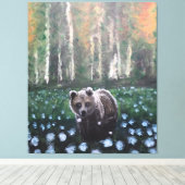 Herfstmorgen in een bos Beer Bloemen en Bloemen Canvas Afdruk (Insitu (Houten vloer))