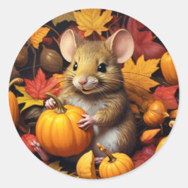 Herfstmuis met pompoenen & bladeren Sticker