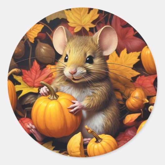 Herfstmuis met pompoenen & bladeren Sticker (Voorkant)