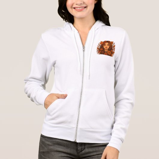 Herfstmuze – Vrouw met Herfst Hoodie (Voorkant)