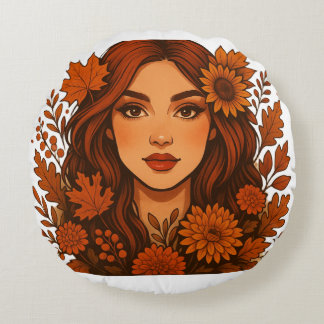 Herfstmuze – Vrouw met Herfst Rond Kussen
