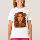 Herfstmuze – Vrouw met Herfst T-shirt (Voorkant)