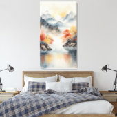 Herfstnevel over het bergmeer canvas afdruk (Insitu (Slaapkamer))