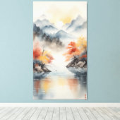 Herfstnevel over het bergmeer canvas afdruk (Insitu (Houten vloer))