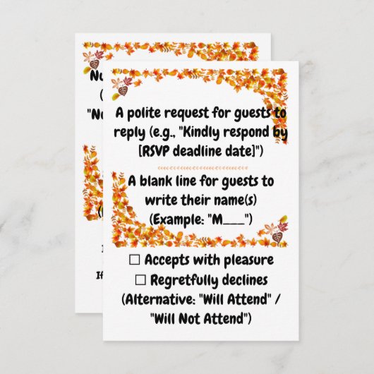 Herfstomhelzing Oranje en Taanje Blad Ontwerp RSVP Kaartje (Voorkant / Achterkant)