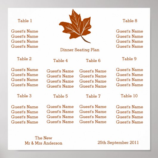 Herfstontwerp Huwelijkszitschema Poster (Voorkant)