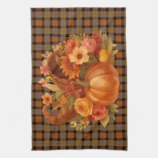 Herfstoogst Plaid en Cornucopia Theedoek (Verticaal)