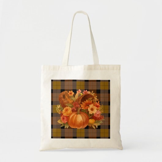 Herfstoogst Plaid en Cornucopia Tote Bag (Voorkant)