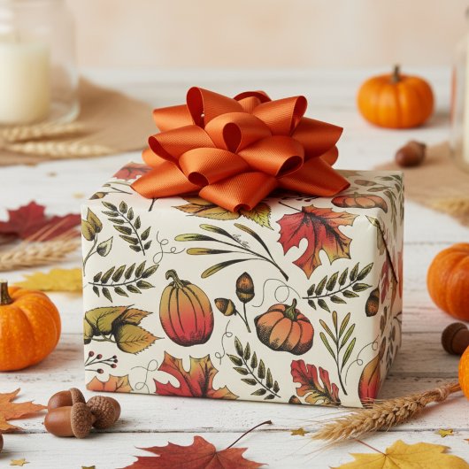 Herfstoogst pompoenen, eikels & herfstbladeren cadeaupapier