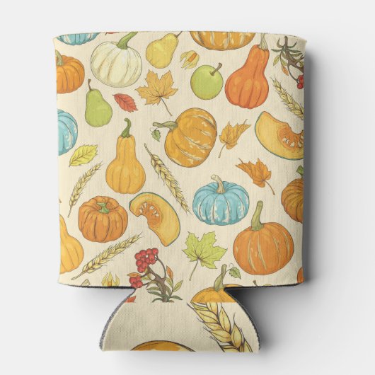 Herfstoogst: Pompoenen en bladeren Patroon Blikjeskoeler (Achterkant)
