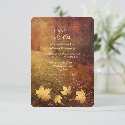 herfstpad esdoorn verlaat rustieke bruiloft recept kaart (Staand voorkant)