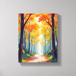 Herfstpad Herfst gebladerte schilderij Canvas Afdruk