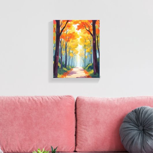 Herfstpad Herfst gebladerte schilderij Canvas Afdruk (Insitu (Woonkamer))