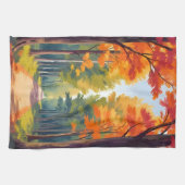 Herfstpad Herfst gebladerte Waterverf landschap Theedoek (Horizontaal)