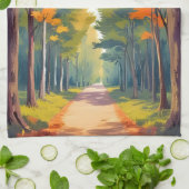 Herfstpad herfstloof aquarel landschap theedoek (Gevouwen)